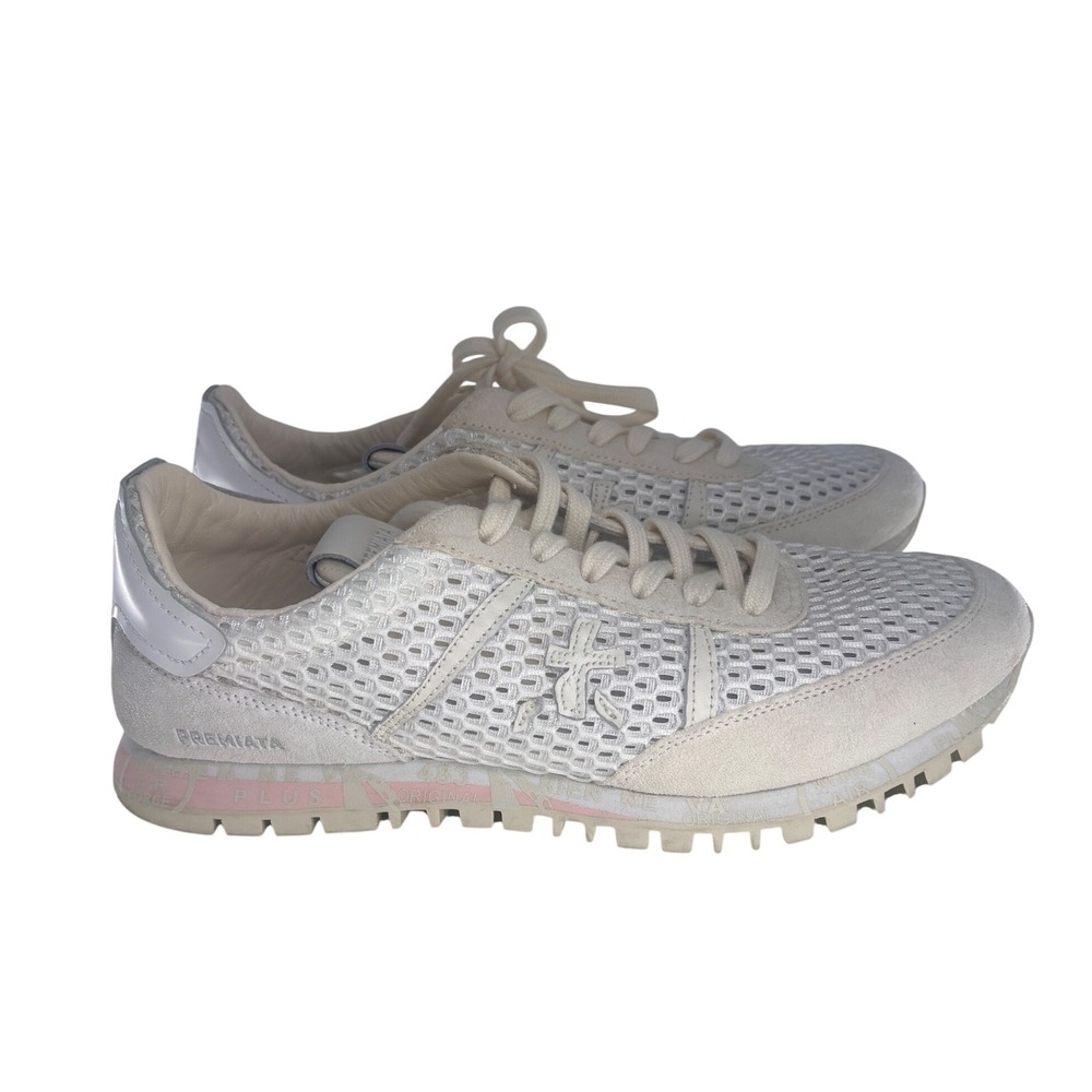 Premiata Sneakers Sean D‎ Beige White Pink Leather Perforated Women Size 40/10